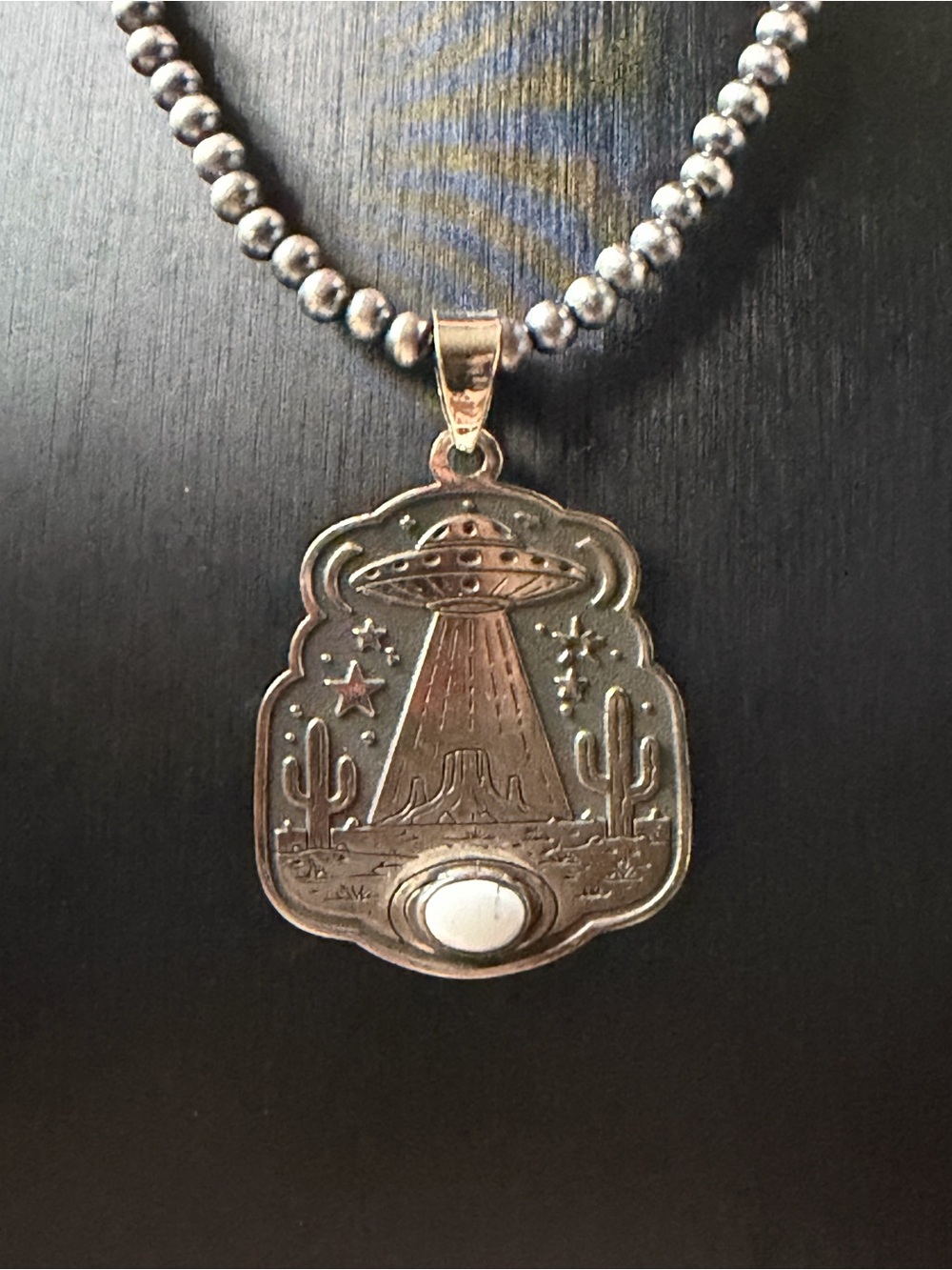 Sterling Silver UFO Desert Pendant Necklace -White Buffalo Stone